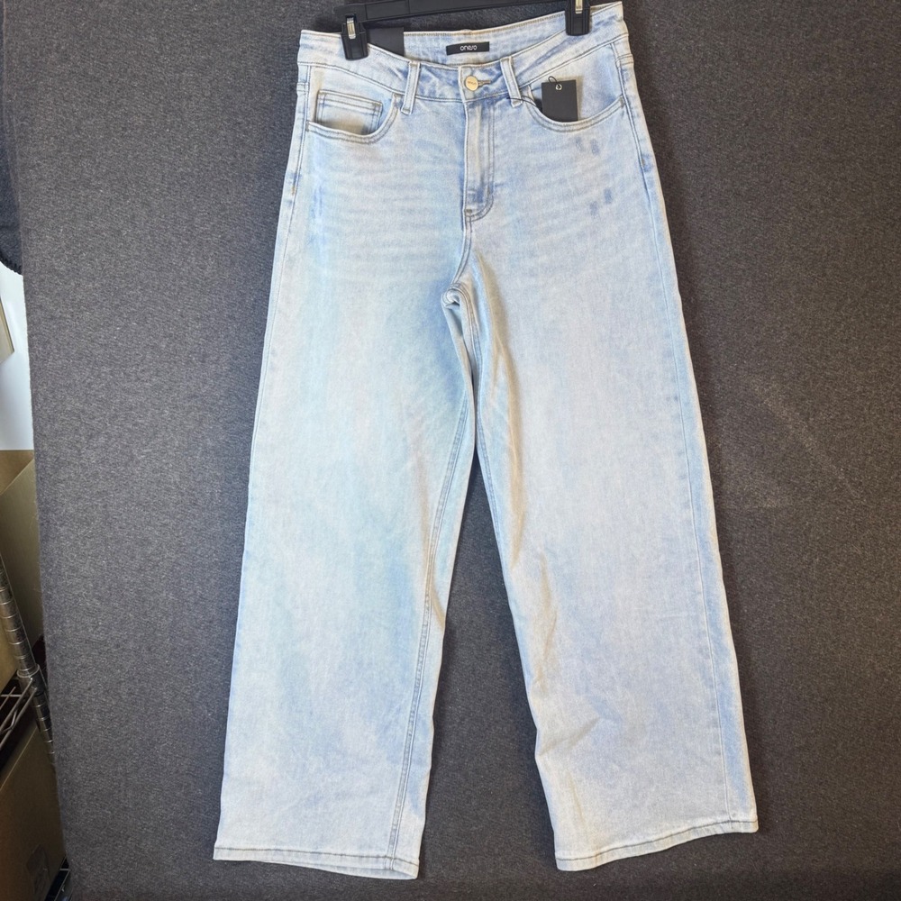 Women size 30 Light Wash Wide Leg High Rise Jeans stretchy preppy denim NWT